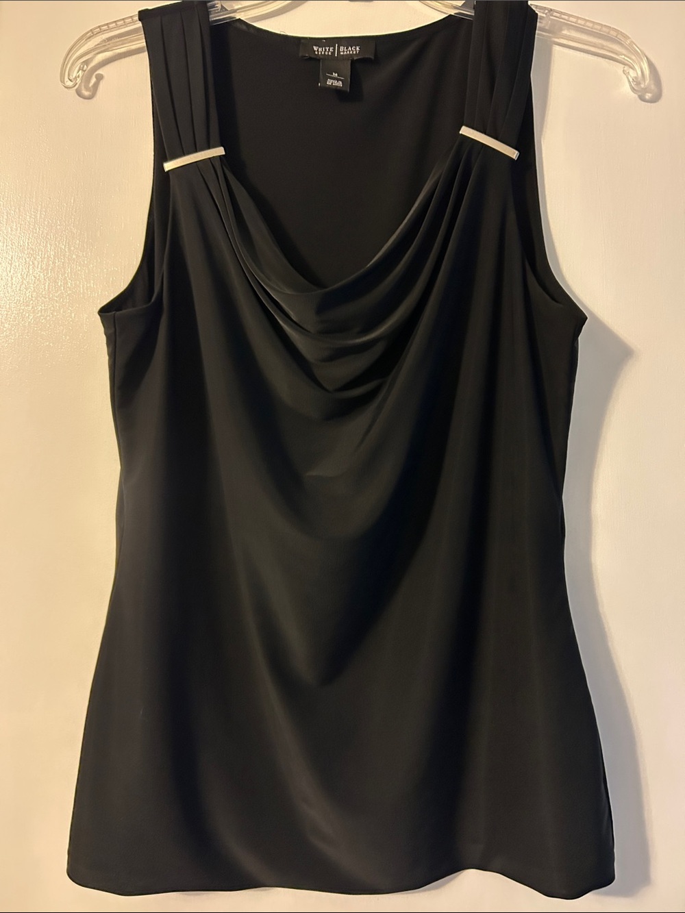 White House Black Market Black Cowl Neck Sleeveless Tank with Metal Strap Trim